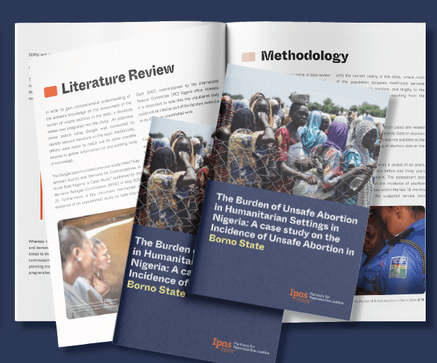 Professional printed report mockup with cover, open spreads, and stacked publications on a dark blue background